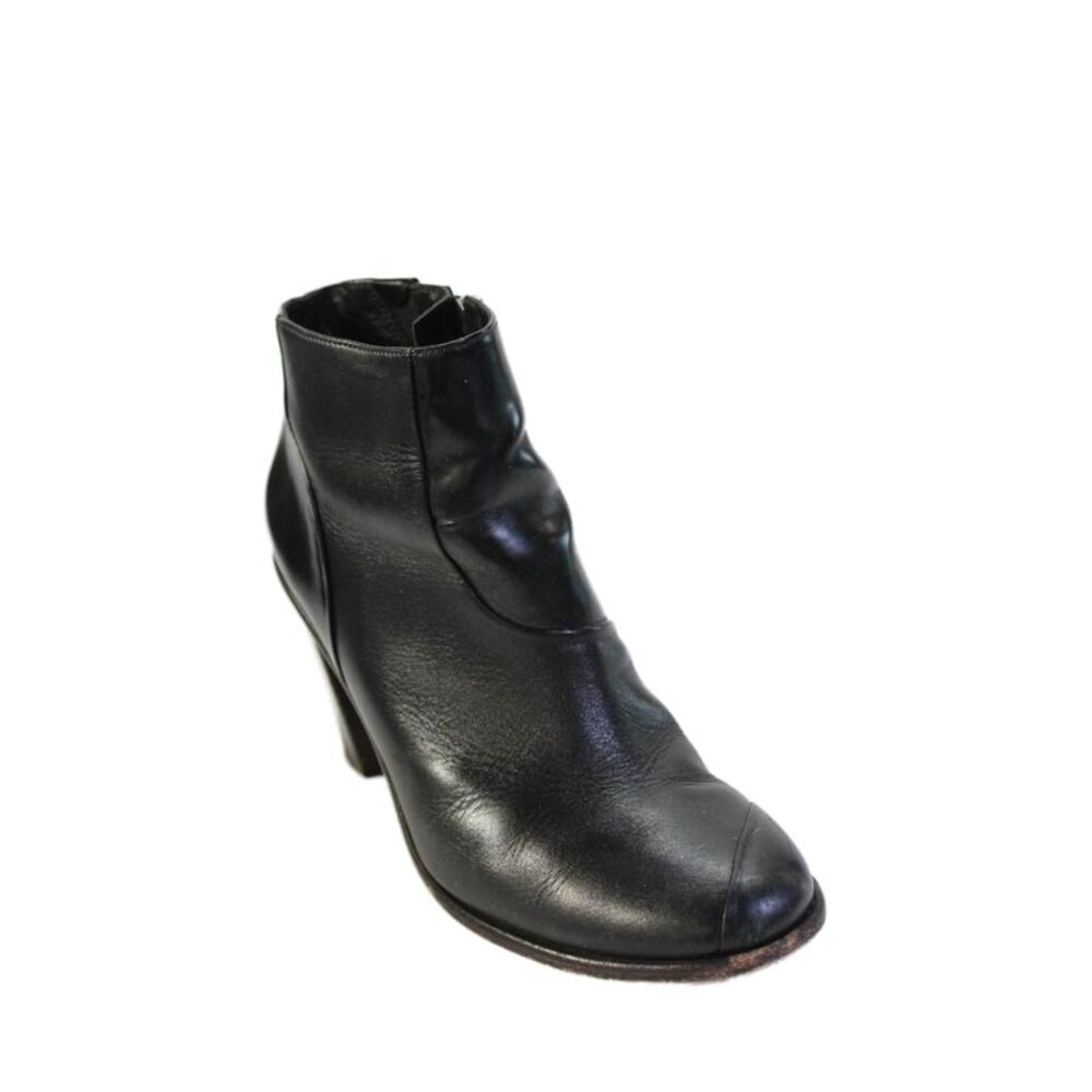 Tibi Women's Round Toe Leather Zip Side Ankle Boots Black Size 38